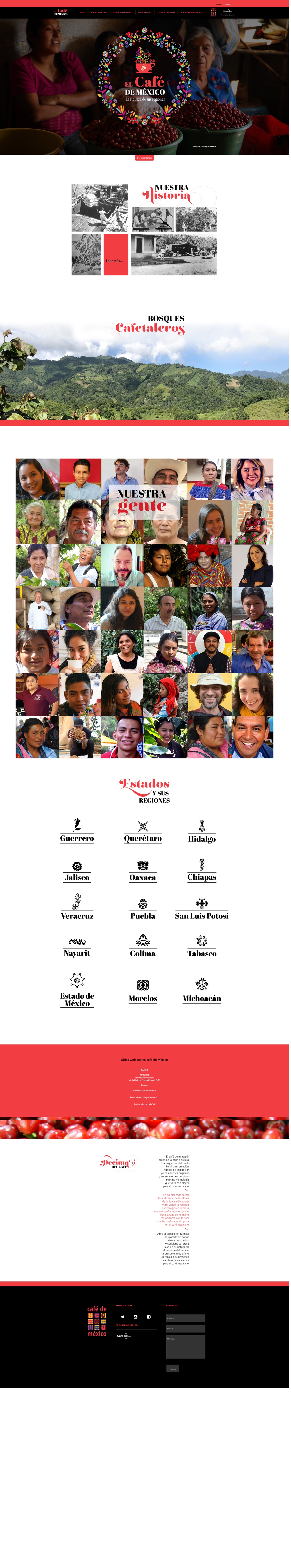 Complete El Café de México website experience displayed inside a scrollable laptop screen