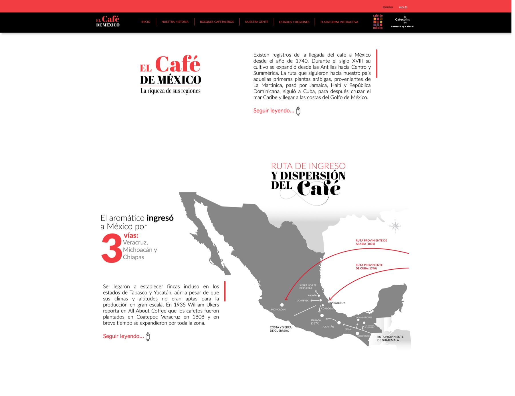 El Café de México regional content page displayed on a laptop