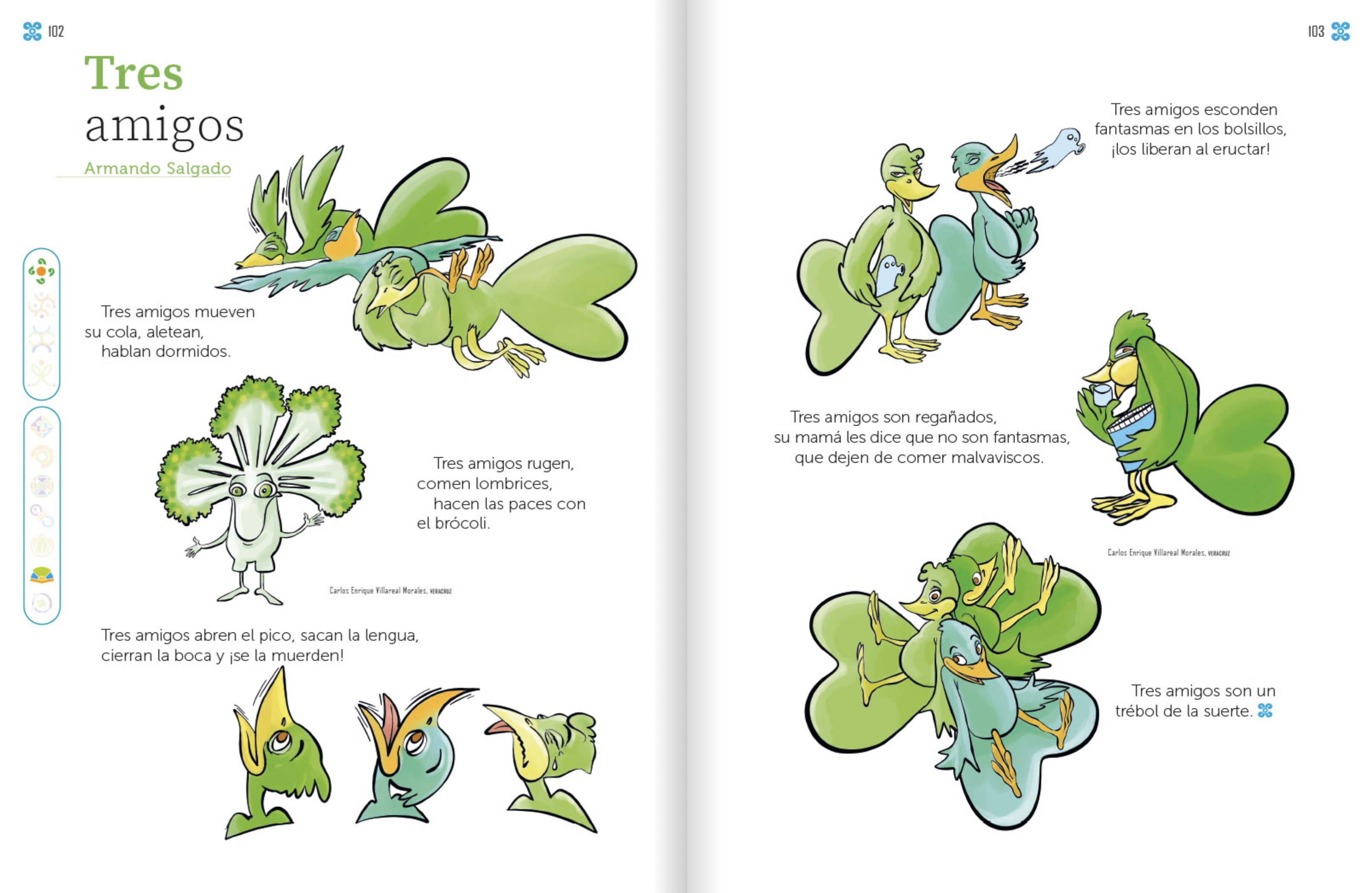 Final illustrated Tres amigos national textbook spread