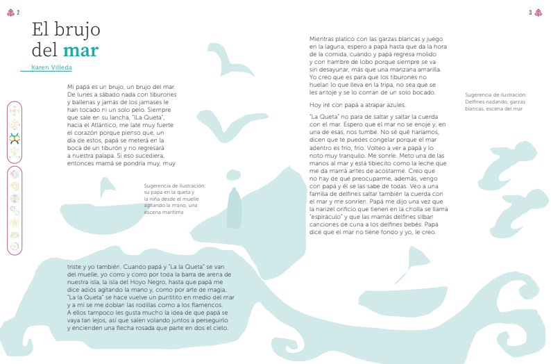 Original El brujo del mar editorial layout with illustration direction