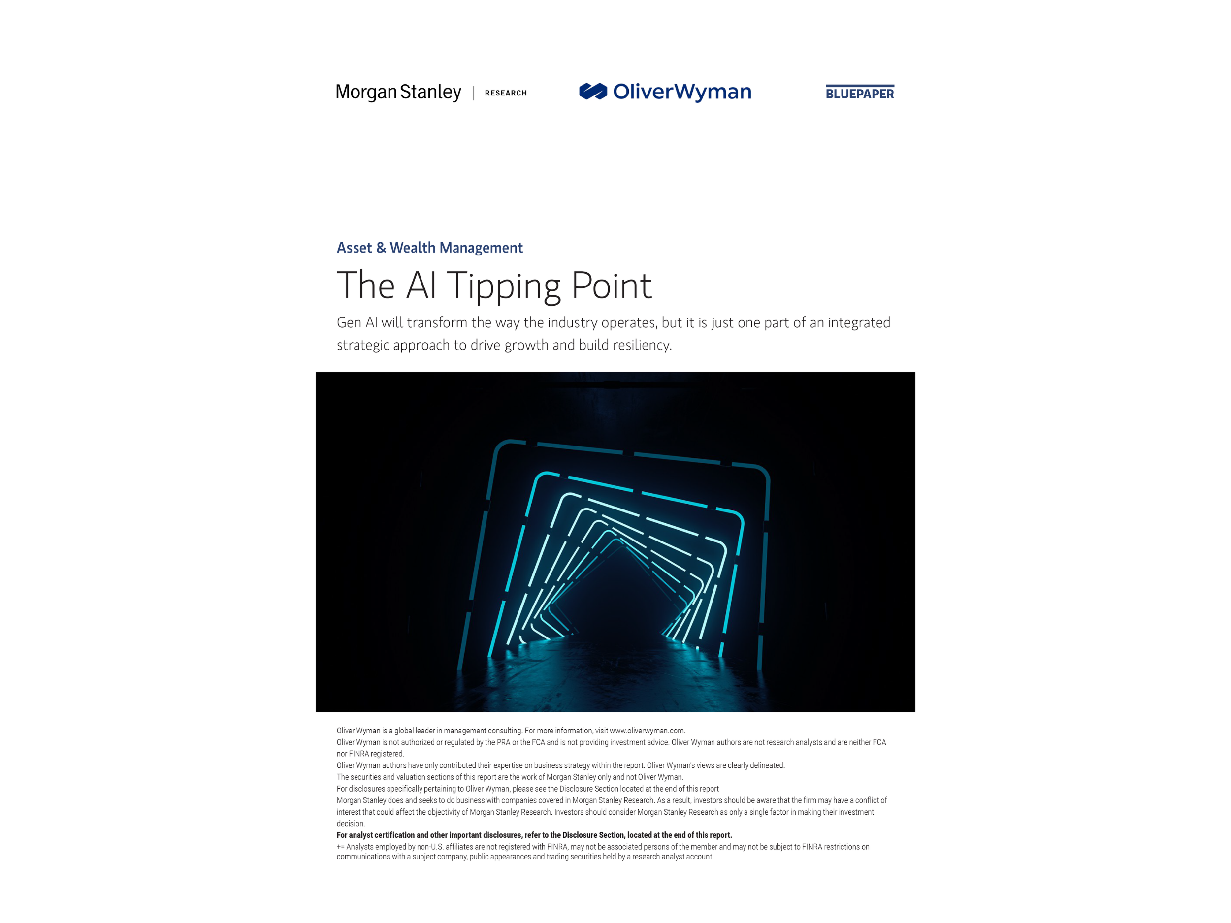 Cover of Morgan Stanley and Oliver Wyman’s AI Tipping Point BluePaper