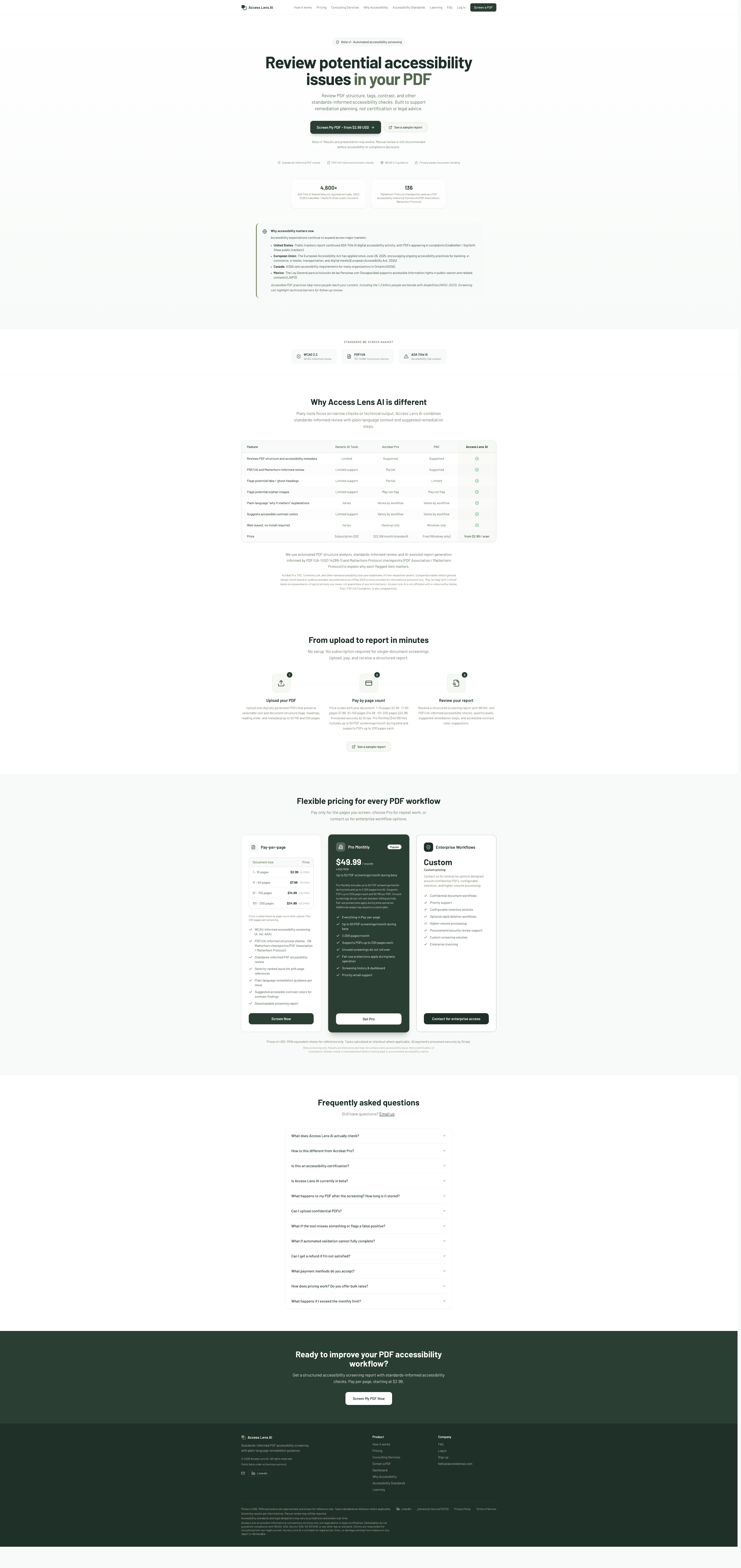 Complete Access Lens AI website displayed inside a laptop